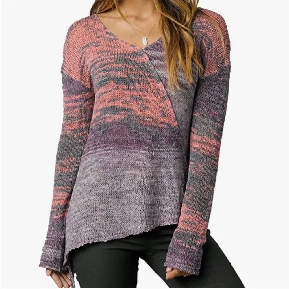 Prana Vignette V-Neck Knit Sweater Asymmetrical size Small